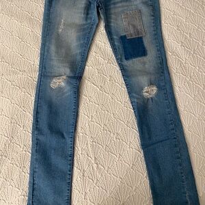 denim jeans with unique patchwork detail size 6#polo#st